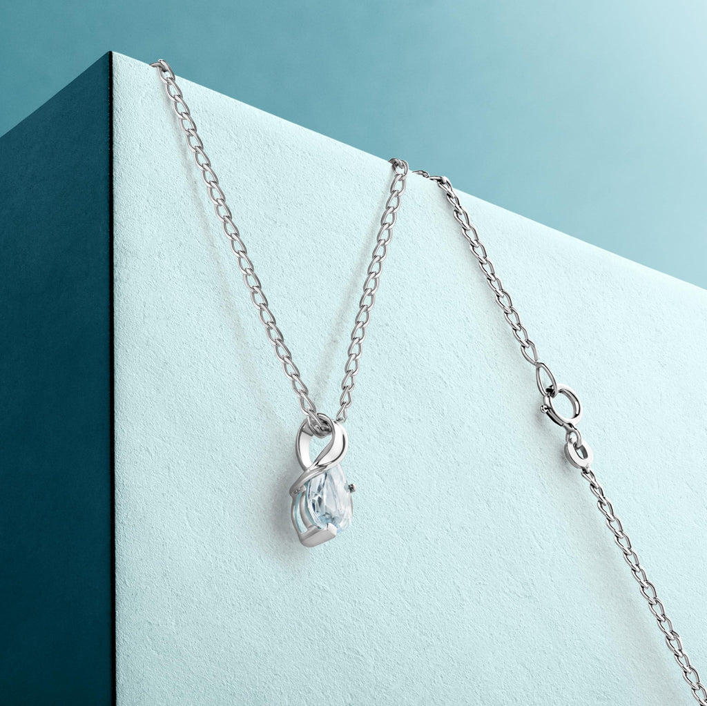 MIORE Collier Femmes en Or Blanc-Or Jaune 9 carat 375 Pendentif Pierre Précieuse Poire Aigue-Marine, Améthyste, Topaza, Saphir, Rubis, Emeraude Chaîne 45 cm avec Boîte à Bijoux