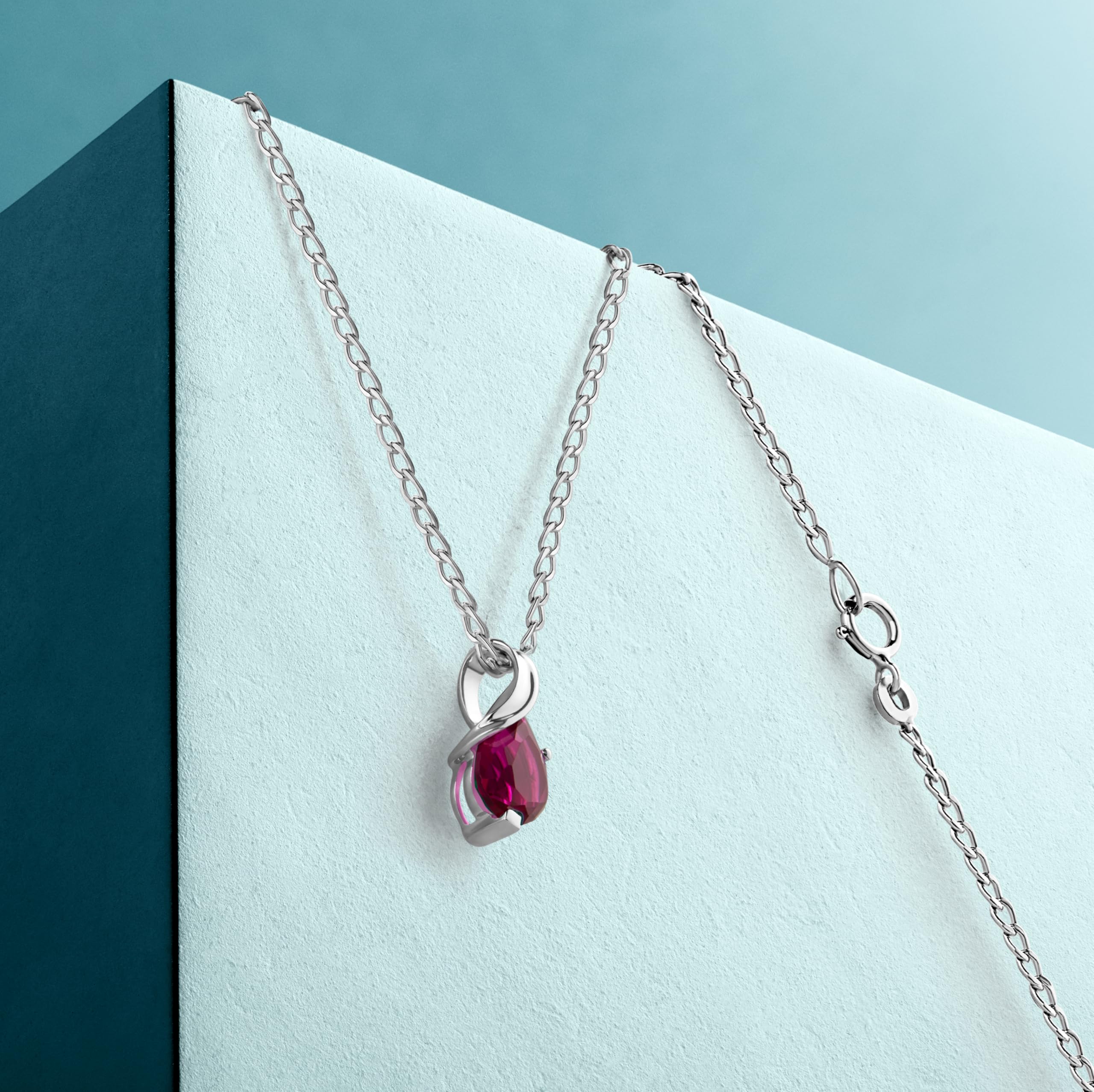 MIORE Collier Femmes en Or Blanc-Or Jaune 9 carat 375 Pendentif Pierre Précieuse Poire Aigue-Marine, Améthyste, Topaza, Saphir, Rubis, Emeraude Chaîne 45 cm avec Boîte à Bijoux