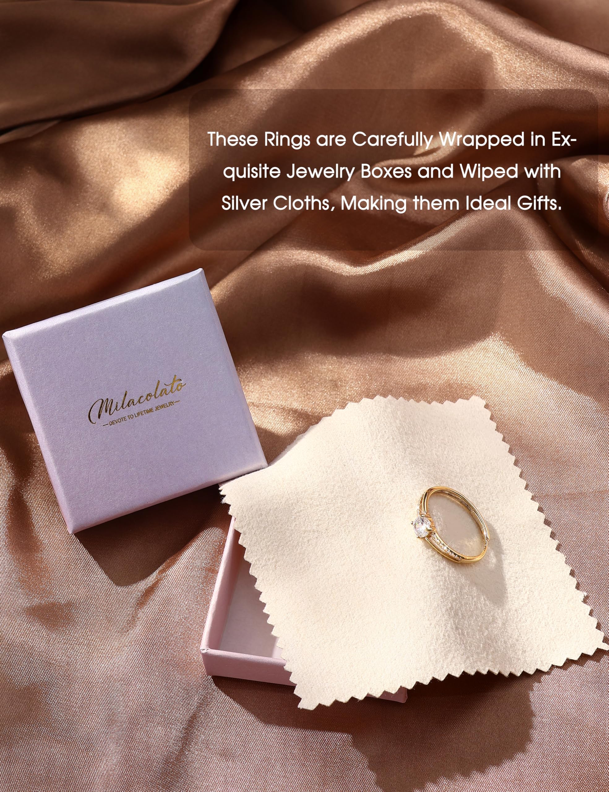 MILACOLATO Bague en Argent 925 pour Femme Bague en Argent Or Ajustable Bague de Fiançailles à Zirconium Cubique Bague de Mariage éternel Bague en Argent pour Femme